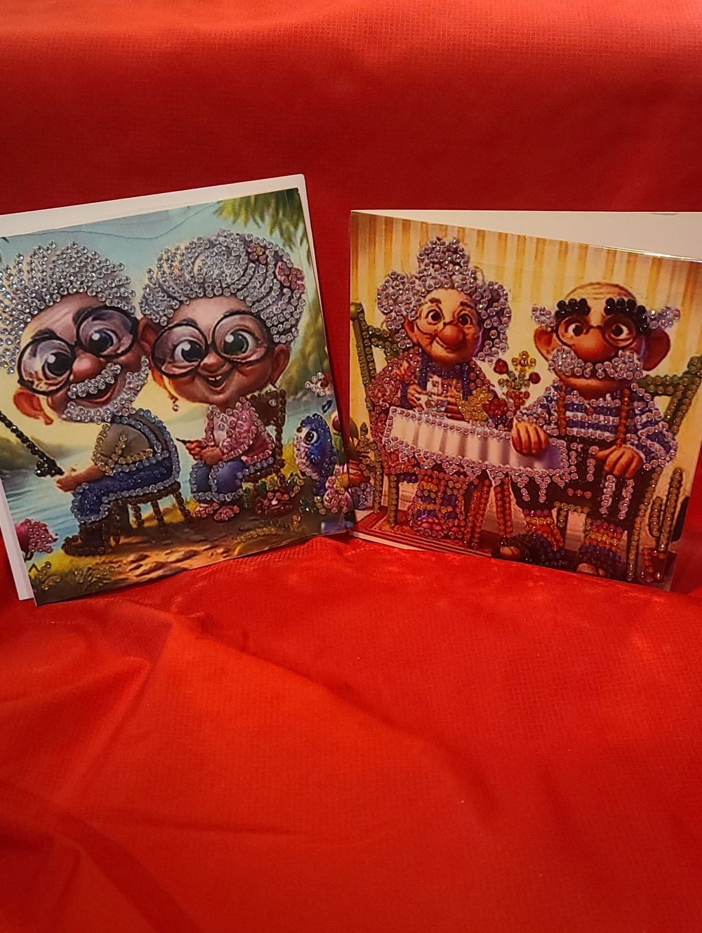 Whimsical Grandparents Diamond Art TWO Greeting Cards- NWT - Picture 1 of 7